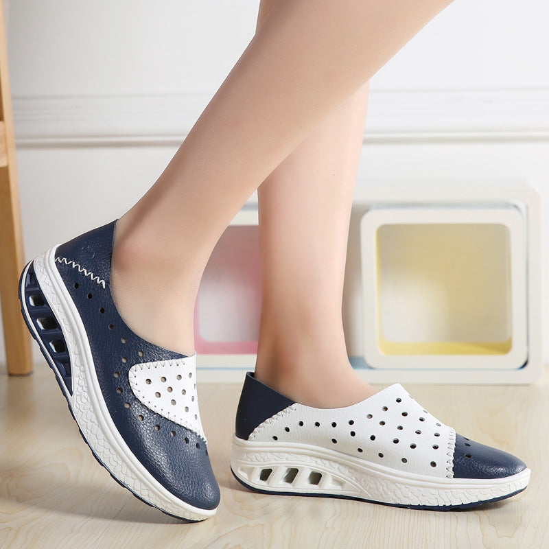 durable Breathable, women's orthopedic slip-on shoes - perforated, cushioned, pu leather, casual wear