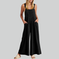 Size Plus Vintage Cotton Linen Wide Leg Overalls Jumpsuit with Pockets