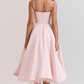 Elegant White Satin Midi Dress with Spaghetti Straps and Tulle Skirt for Women - Perfect for Special Occasions-6