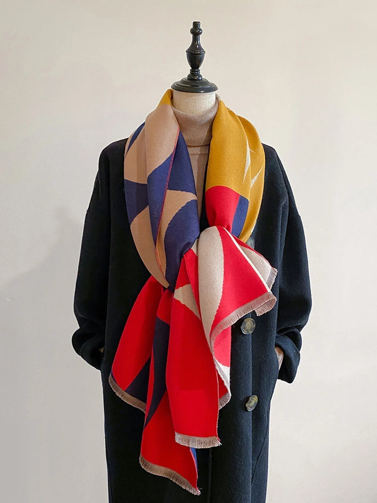 Oversized Womens Scarf - Reversible Patterned Cashmere