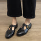 T-Strap, round-toe, mid-heel, leather, for commuting – Plush women's pumps