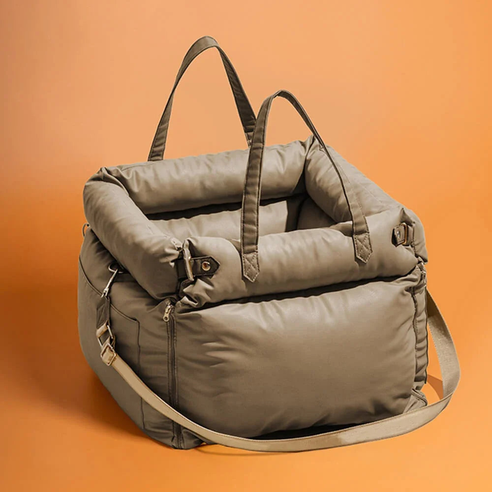 Pet Outing Lathe Deluxe Faux Leather Dog Car Seat - Travel-Friendly Booster Bed for Cats and Dogs