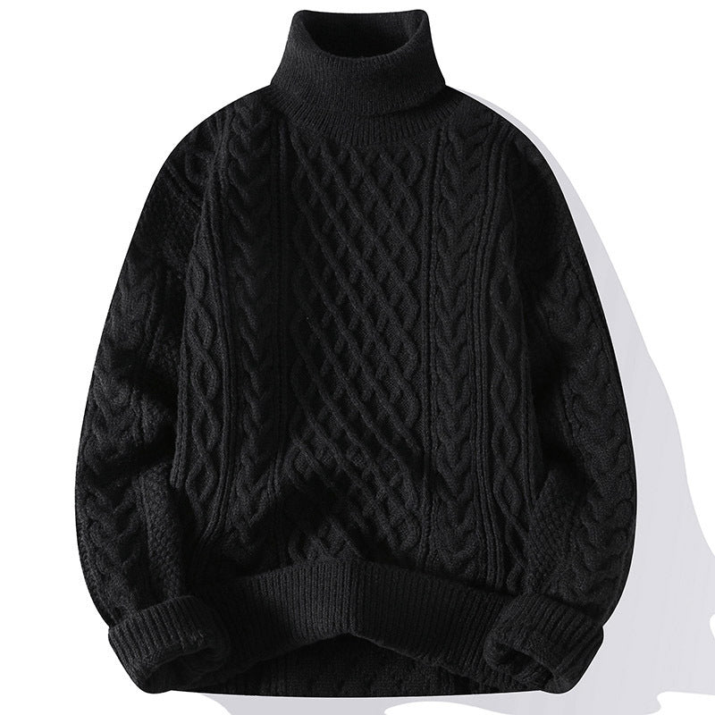 Mens Warm Turtleneck Sweater - Relaxed Cable Knit, Winter