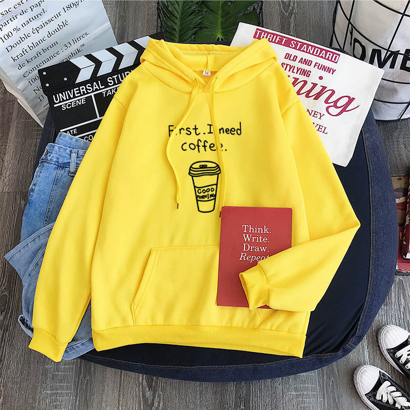 Cozy Oversized Womens Hoodie - Coffee Graphic Print, Fleece