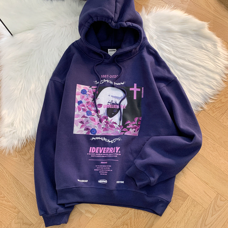 Unisex Oversized Pullover Hoodie - Cotton Blend, Casual