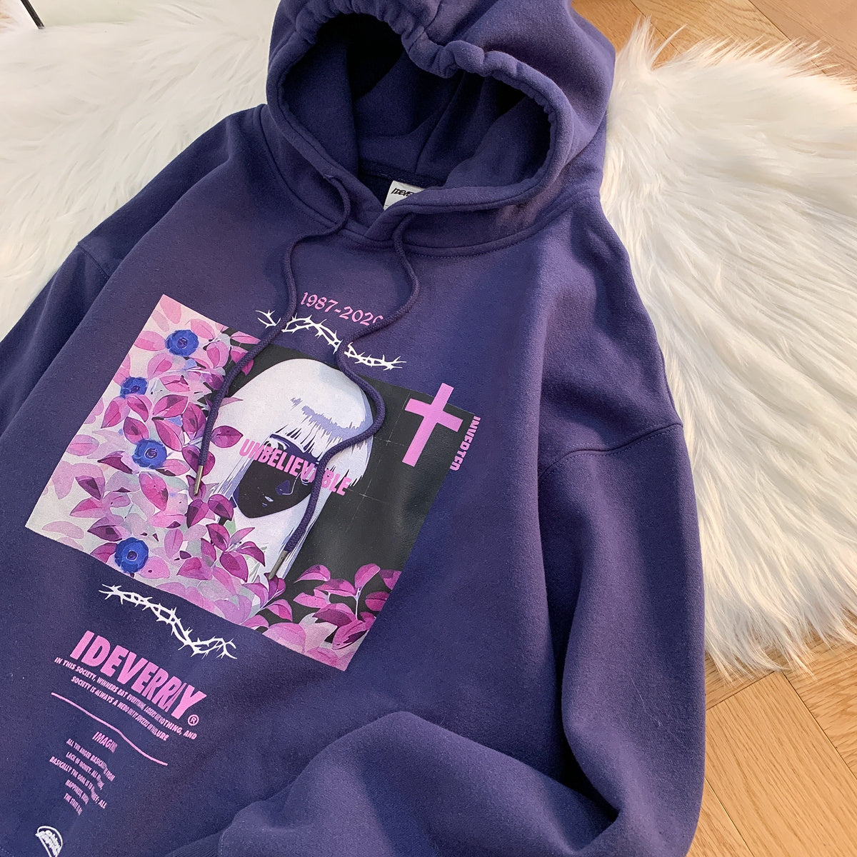 Unisex Oversized Pullover Hoodie - Cotton Blend, Casual