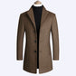 Men’s Warm Wool Coat - Single-Breasted Mid-Thigh, Winter
