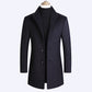 Men’s Warm Wool Coat - Single-Breasted Mid-Thigh, Winter