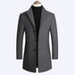 Men’s Warm Wool Coat - Single-Breasted Mid-Thigh, Winter