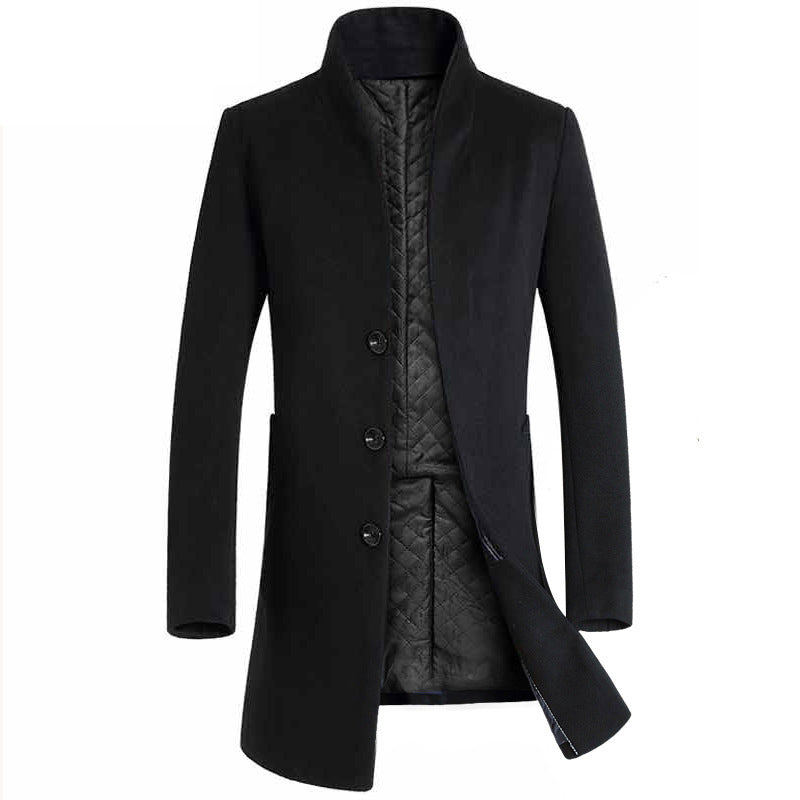 Tailored Warm Mens Wool Coat - Single Breasted Thigh, Winter