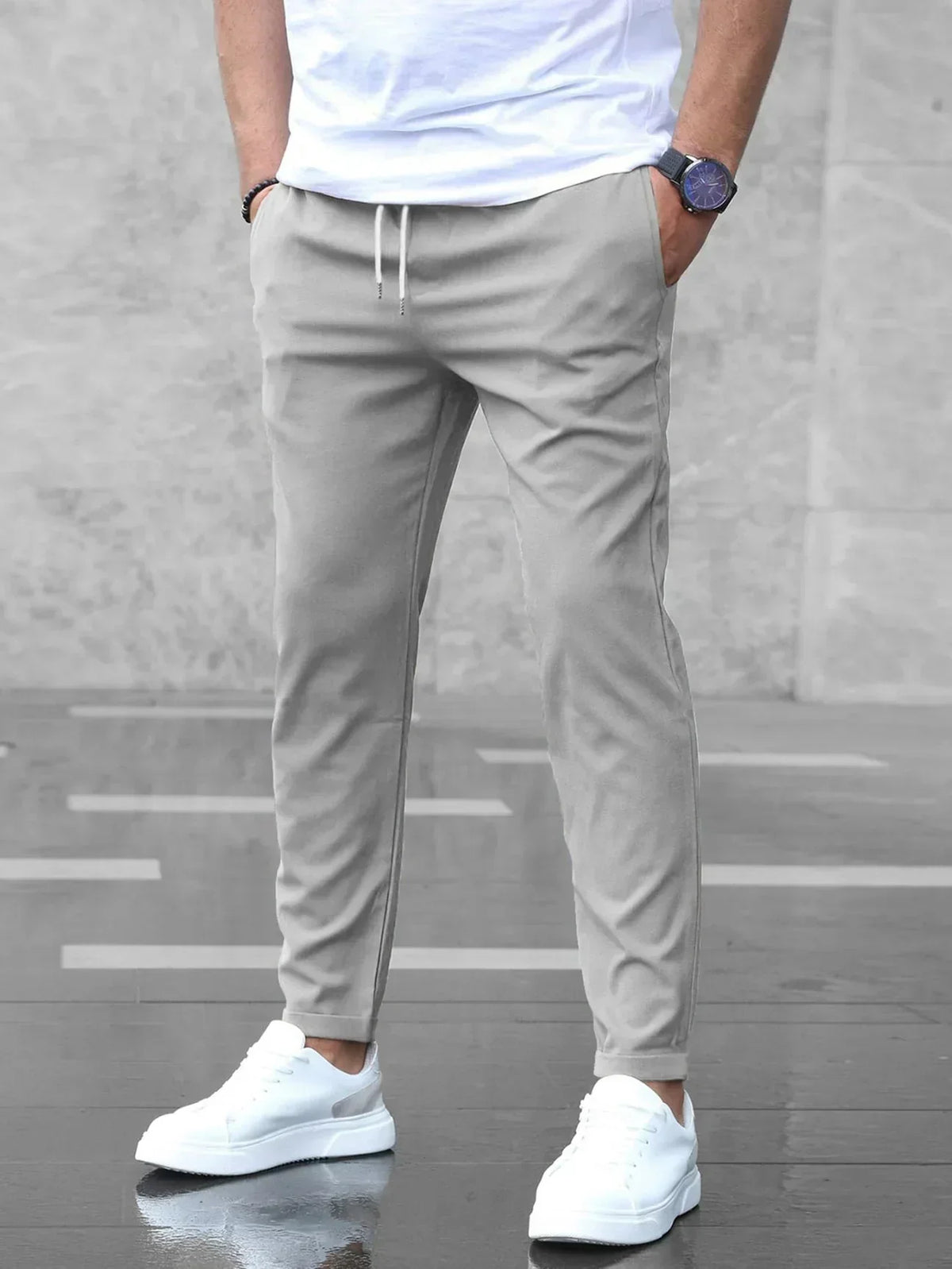 Variant image for Stretch Comfort Trousers with Adjustable Drawstring Waistband, Lightweight Work Pants for All-Day Wear-1