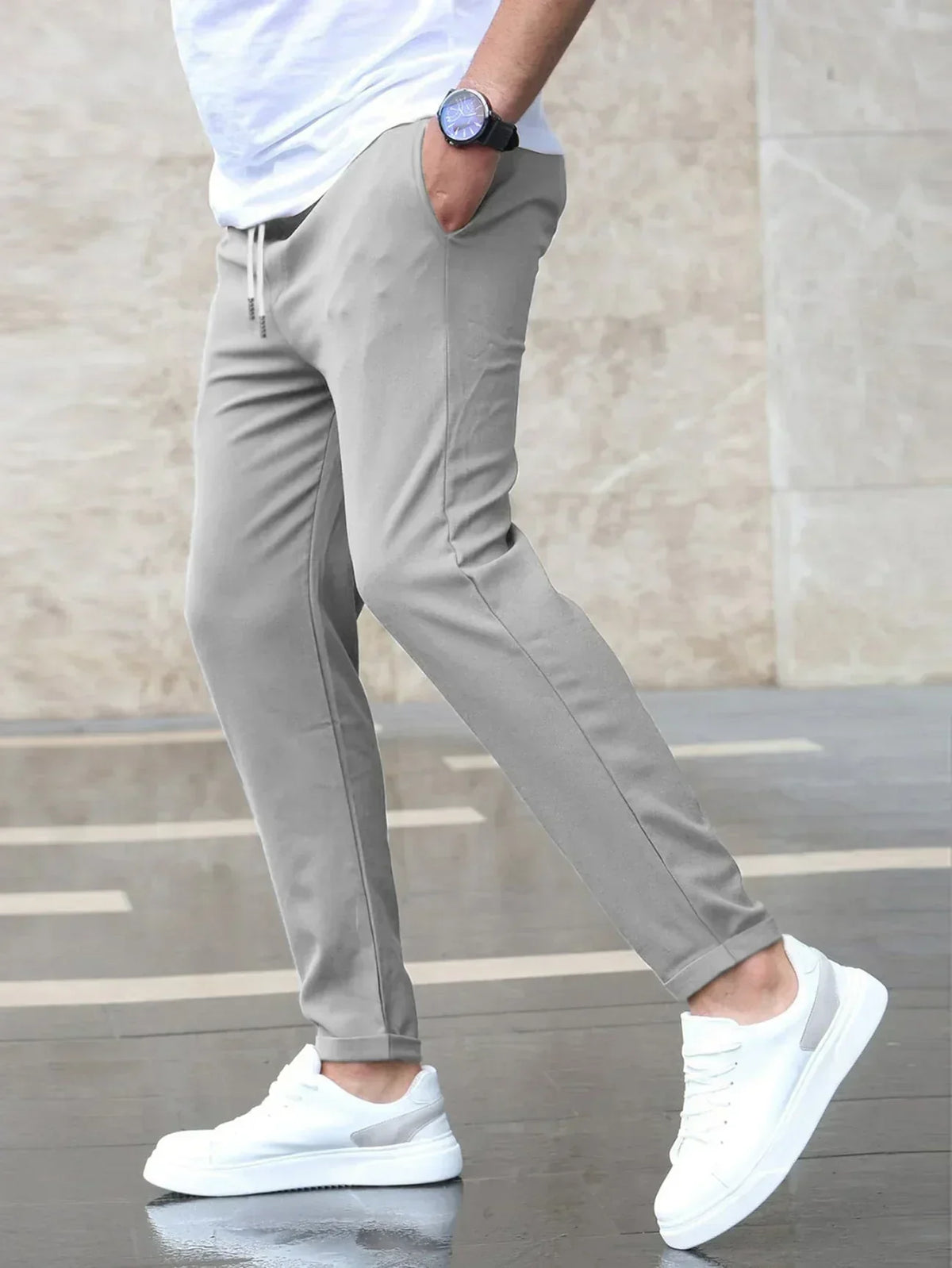 Stretch Comfort Trousers with Adjustable Drawstring Waistband, Lightweight Work Pants for All-Day Wear-2