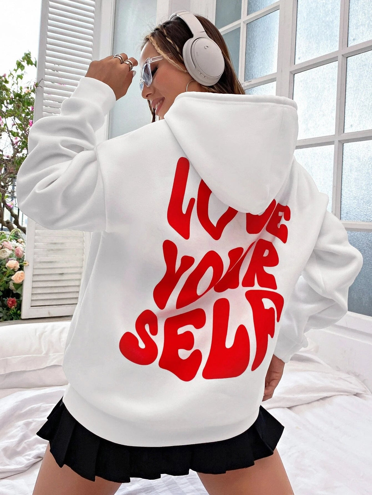 Relaxed Oversized Women's Hoodie - Back Print, Cotton