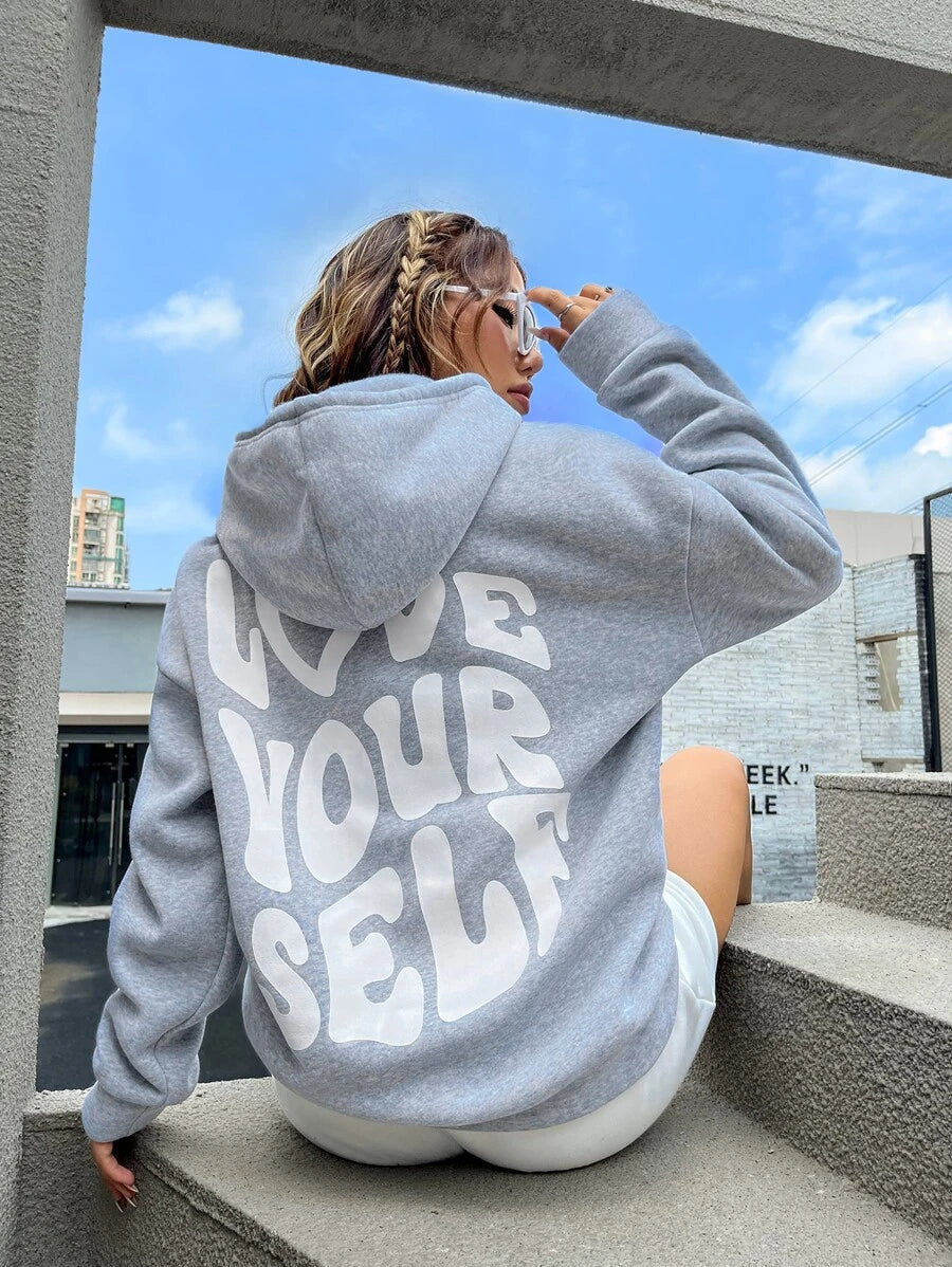 Relaxed Oversized Women's Hoodie - Back Print, Cotton