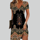 Women Retro Dresses Ethnic Floral Print Midi Dress Plus Size Short Sleeve V-Neck