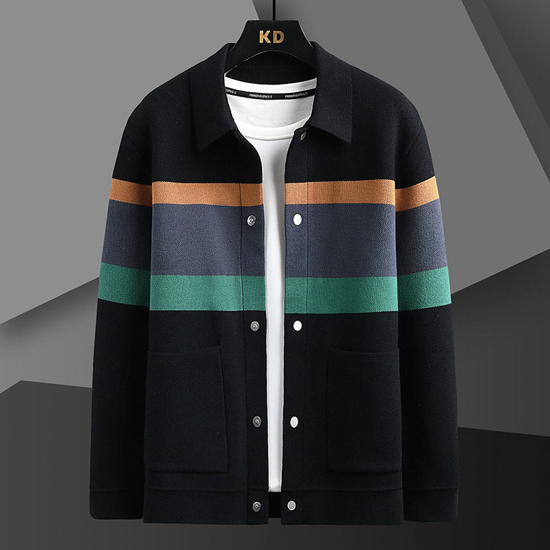 Plush Mens Cardigan Jacket - Relaxed Lapel, Polyester Casual