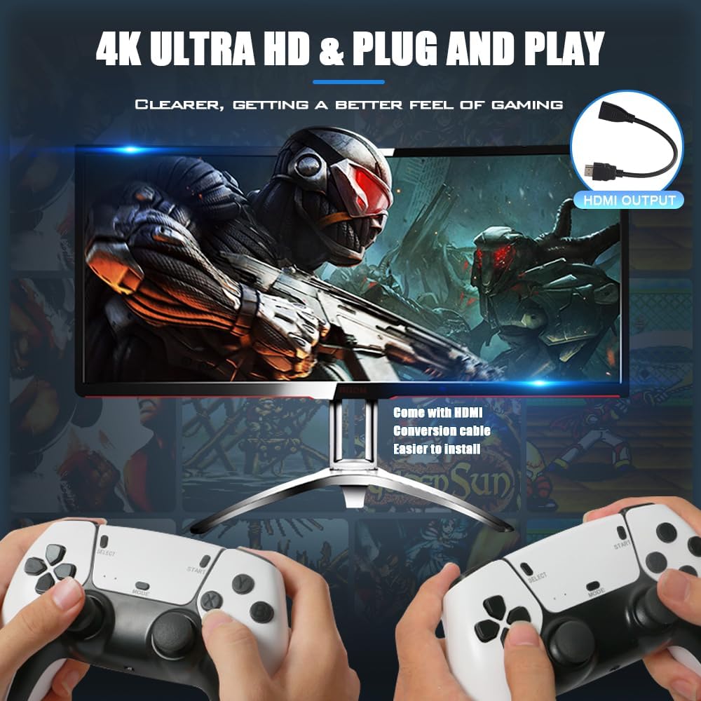 Mini Retro Game Console with 20,000 Timeless Games - 4K HD Output, Dual Cordless Controllers