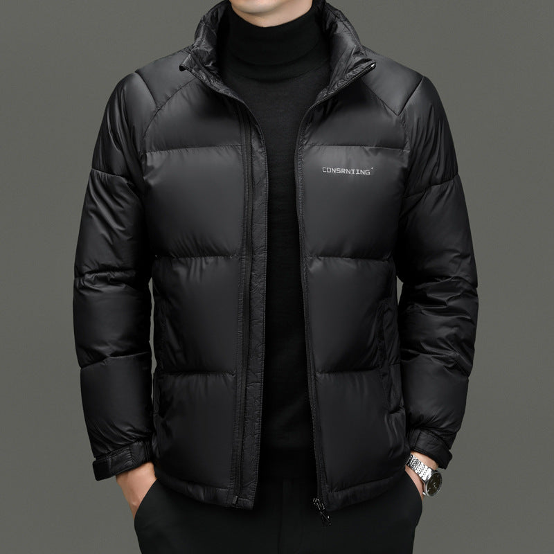 Men's Insulating Puffer Jacket - Stand Collar, Poly, Winter