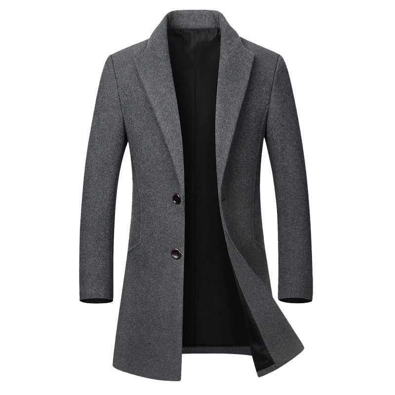 Tailored Warm Mens Wool Coat - Single Breasted Thigh, Winter