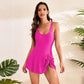 Fast-dry women's one-piece swimsuit - wrap-front, floral print, nylon-spandex blend, for beach