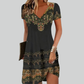 Women Retro Dresses Ethnic Floral Print Midi Dress Plus Size Short Sleeve V-Neck