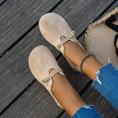 Plush Women's Shoes - Round-Toe Flat Lace-Up, Suede, Multi-Use Regular Use With Cushioned Lining