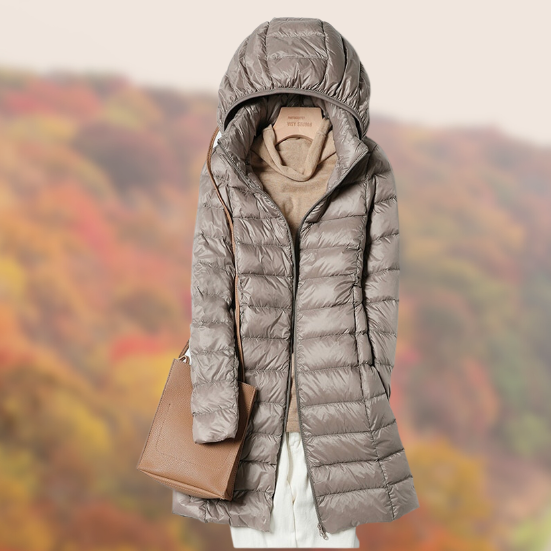 Water-Resistant Women’s Puffer Coat - Mid Thigh, Light