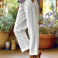 Loose-Fitting White Linen Pants for Women, Breathable Wide Leg Casual Trousers-1