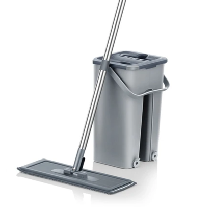Household Cleaning Hand-Free Flat Floor Mop & Bucket Kit with Washable Microfiber 4x Pads