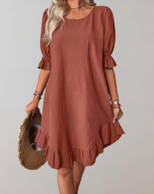 Elegant Three-Quarter Sleeve Ruffle Dress, Versatile Wedding Guest and Summer Cocktail Formal Dress-1