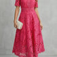 Plush Women's Dress - Lace, Cinched Waist, Short Sleeves, Timeless A-Line Silhouette, 100% Polyester, For Occasions