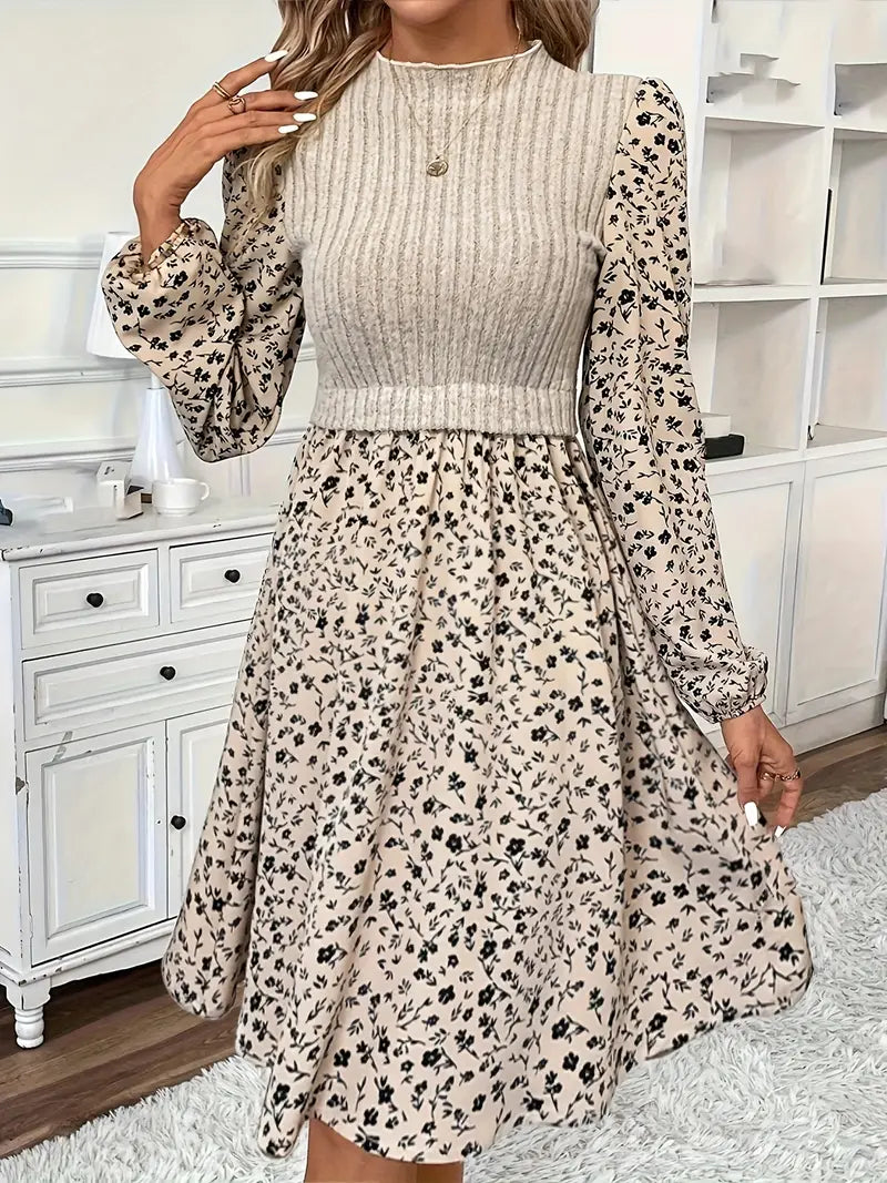 Elegant Floral Print Womens Dress with Long Sleeves for Summer and Formal Occasions-1