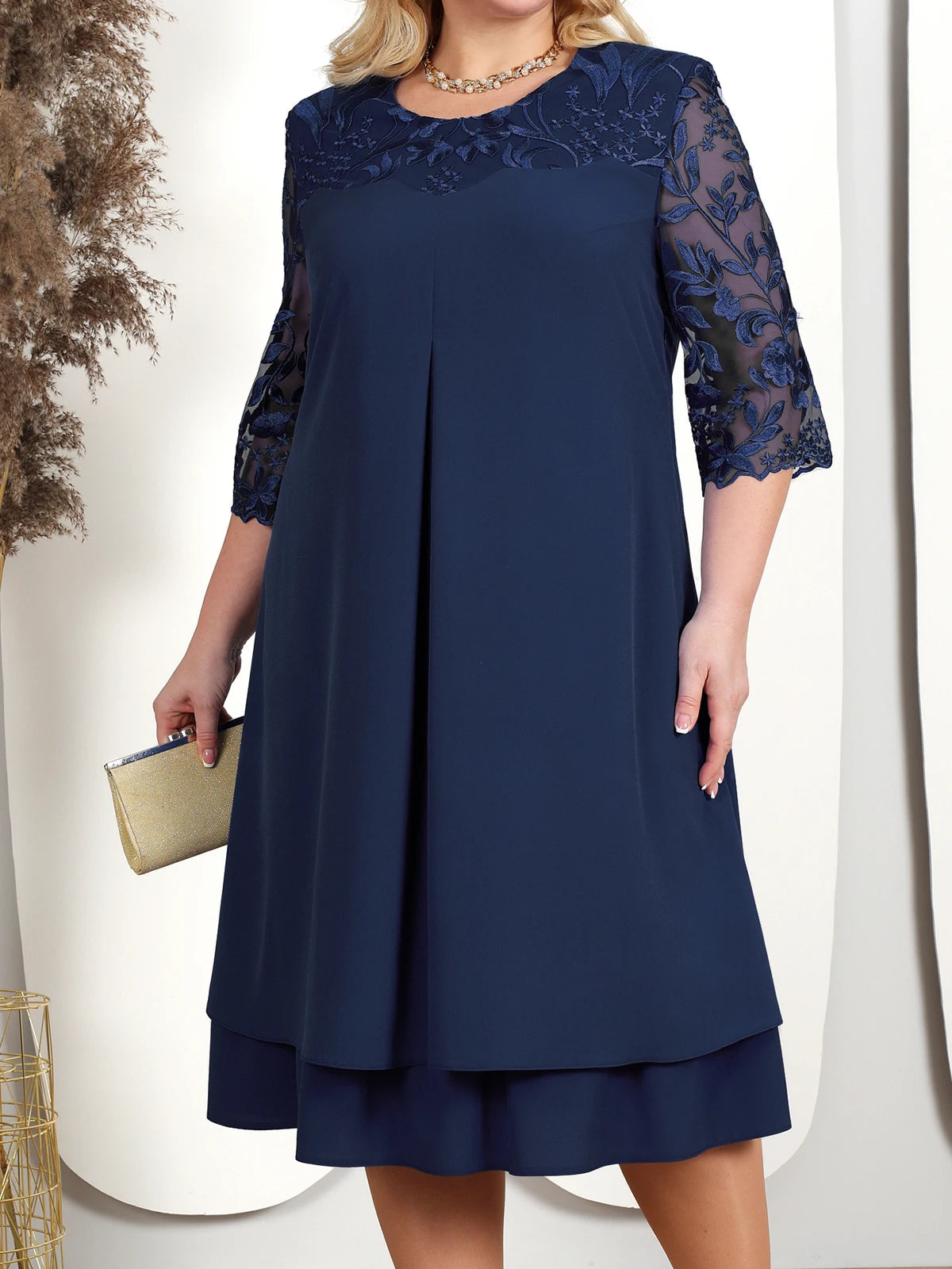 Elegant Plus Size Women's Dress for Formal Occasions, Stylish Wedding Guest Dress, Comfortable Knee-Length Design-1