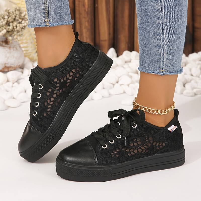 Variant image for Chic Lace Sneakers for Women, Breathable and Comfortable Design in Black and White, Padded Interior for All-Day Support-9