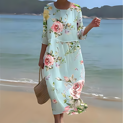 Variant image for Elegant Floral Print Summer Dress for Women - Comfortable Fit Wedding Guest or Cocktail Dress-1