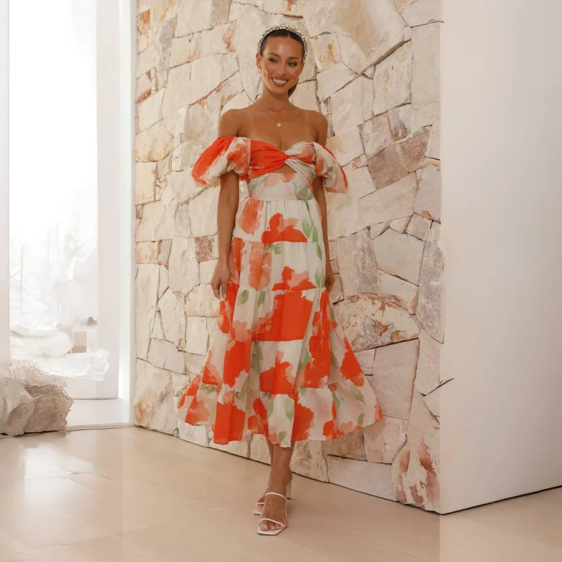 Variant image for Elegant Long Floral Women���s Dress with Stylish Sleeves - Perfect for Wedding Guests, Summer Parties, and Formal Events-1