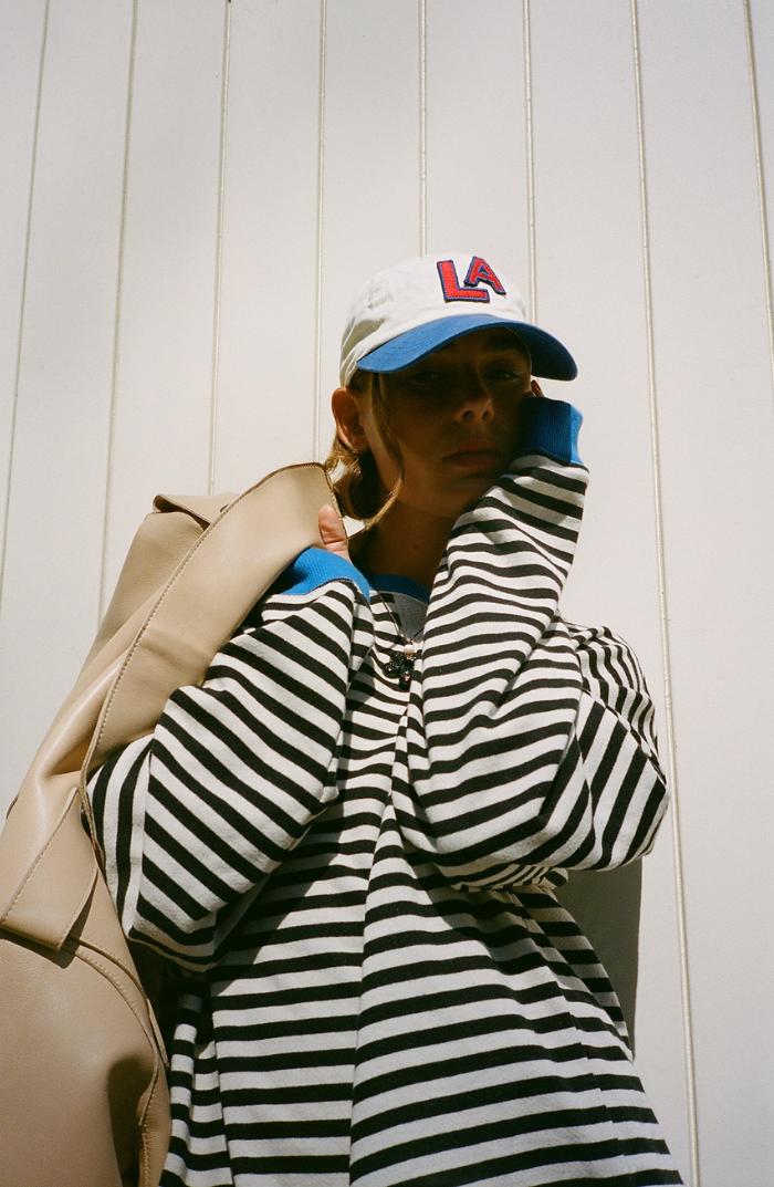 Women's Oversized Sweatshirt - Boxy Striped Cotton Casual