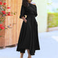 Elegant Midi Dress with Elbow-Length Sleeves and Adjustable Waist for Women-1