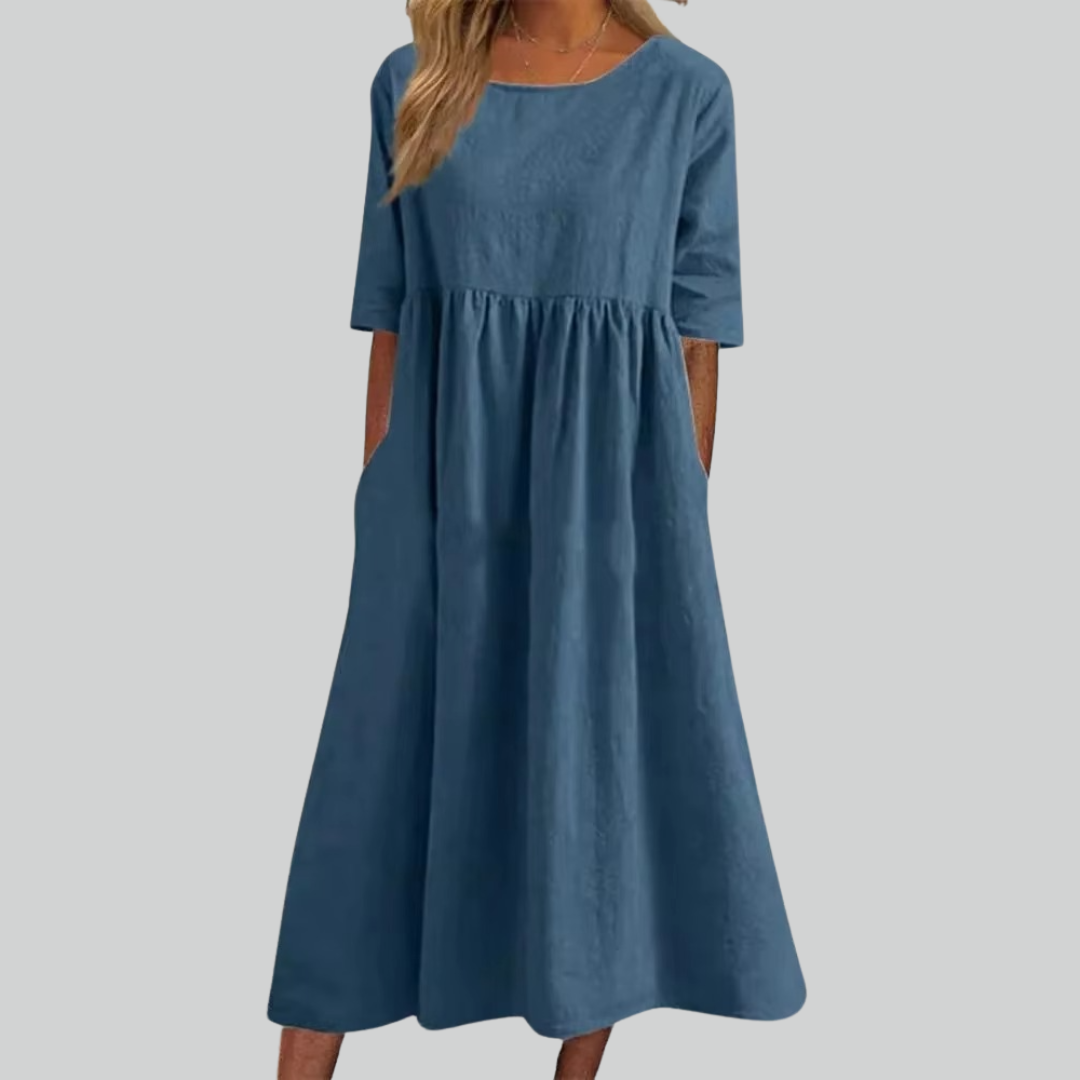 Brisa Cotton Dress - Loose Fit, Breathable Summer Style, Casual Regular Wear, Side Pockets for Comfort