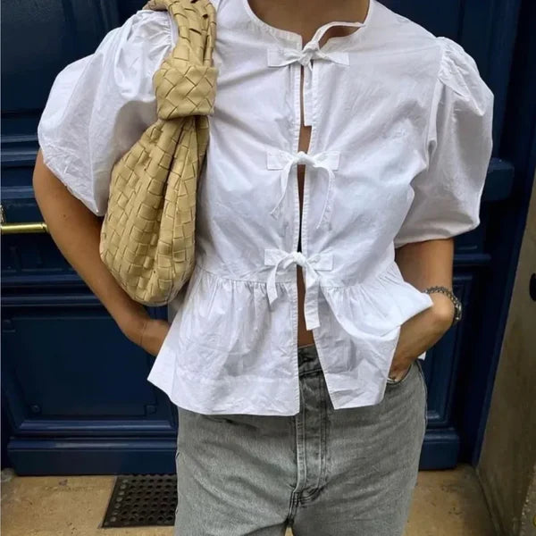 Variant image for Striped Puff Sleeve Women's Top - Elegant Casual Blouse for Women, Comfortable Fit and Versatile Design-13