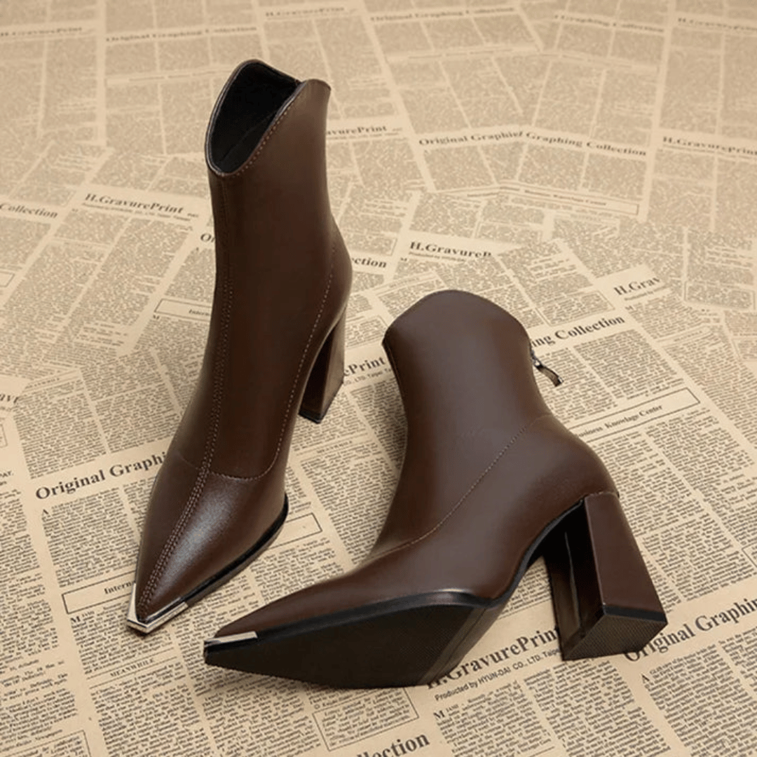 Women's Supportive Ankle Boots - Pointed Toe, Faux Leather