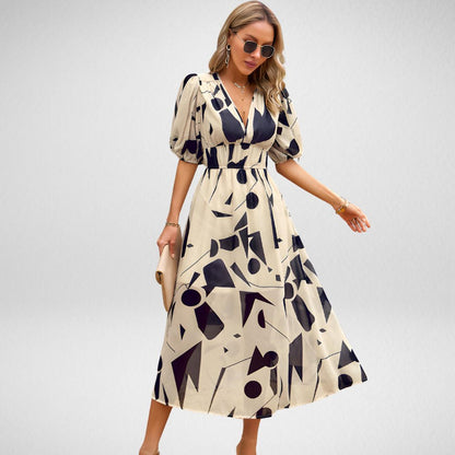 Variant image for Elegant Printed Midi Dress with Three-Quarter Sleeves for Women - Versatile Midi Dress for Any Occasion-1