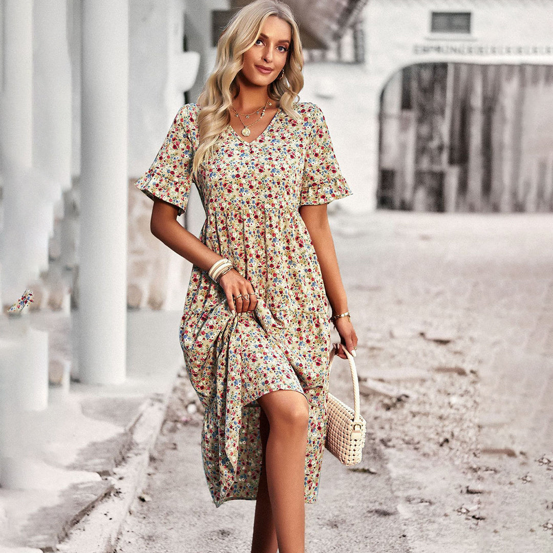 Elegant Floral Print Midi Dress - Versatile Summer Wedding Guest Dress for Work and Social Occasions-1