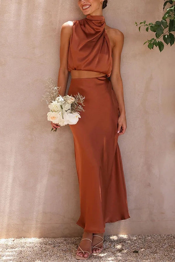 Stylish Women's Set with Sleeveless Top and Long Maxi Skirt for Casual and Formal Occasions-1