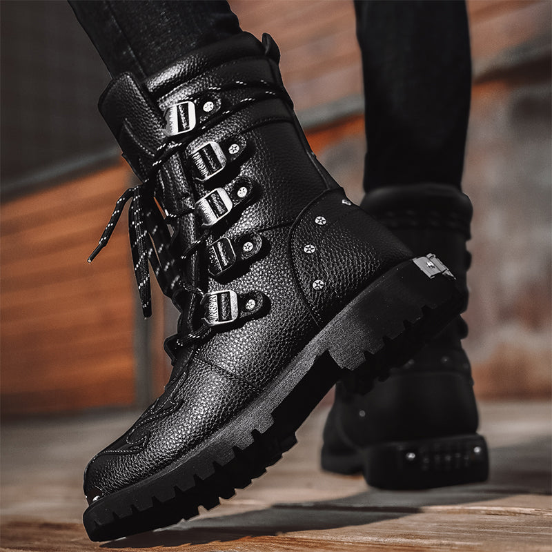 Sturdy Mens Motorcycle Boots - Lace Up, Leather, Riding