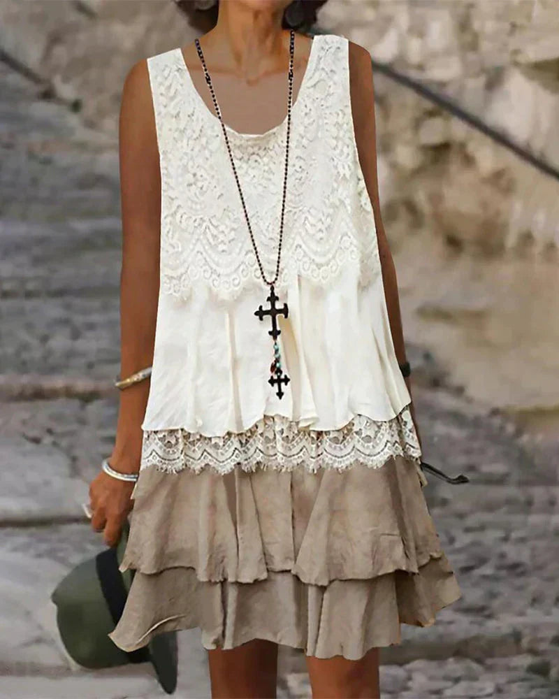 Elegant Sleeveless Lace Summer Dress for Women - Lightweight White Sundress for Parties and Beach Outings-2