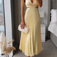 Elegant Pleated Satin Evening Dress with Deep V Neckline - Formal Wedding Guest Gown Available in Six Colors-1