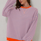 Women's Oversized Sweatshirt - Boxy Striped Cotton Casual