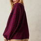 Women's Oversized Sweatshirt - Boxy Striped Cotton Casual