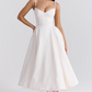 Variant image for Elegant White Satin Midi Dress with Spaghetti Straps and Tulle Skirt for Women - Perfect for Special Occasions-11